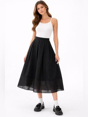 Tibi Silk & Satin Pleated Flared Tea Length Skirt Brand New